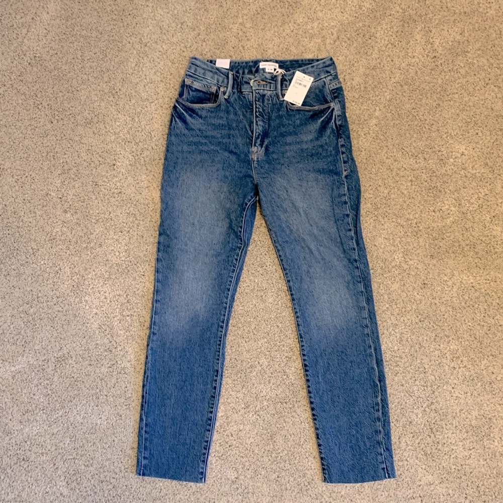 Good American High Waisted Slim Straight Leg Denim Blue Jeans Sz 8/29 NEW